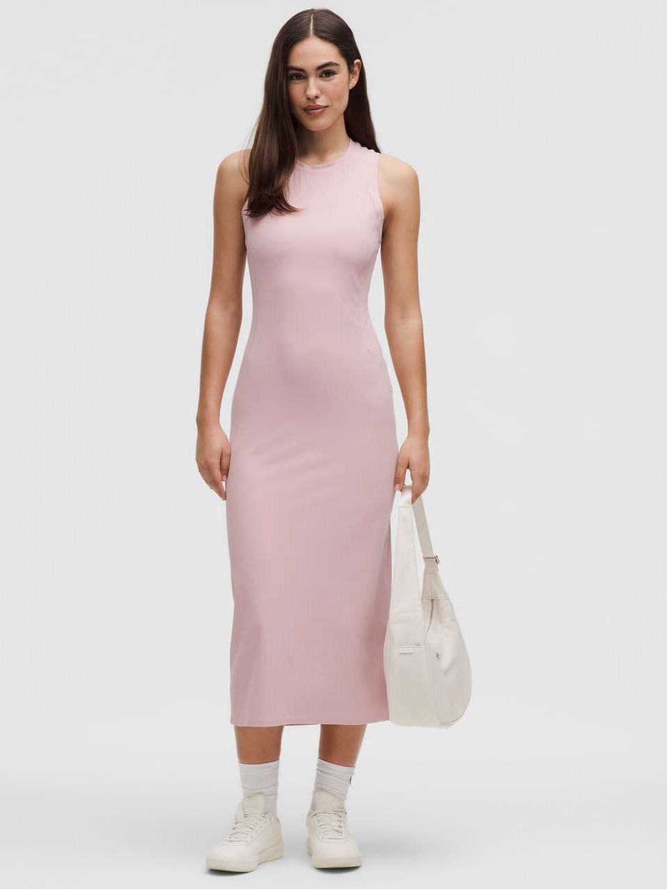 Nwt All Aligned Ribbed Midi Dress Pink Haze Size 4